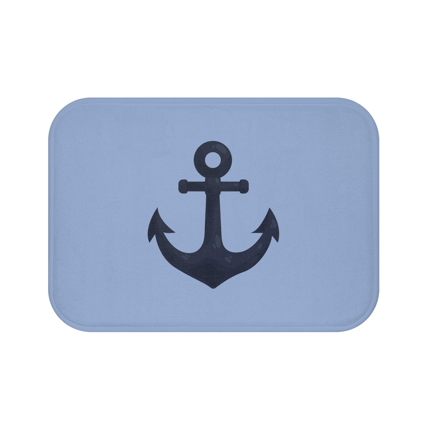 Nautical Anchor Bath Mat — Coastal Slate Blue Bathroom Rug