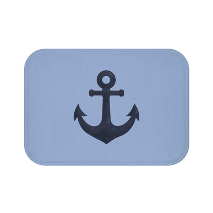 Nautical Anchor Bath Mat — Coastal Slate Blue Bathroom Rug