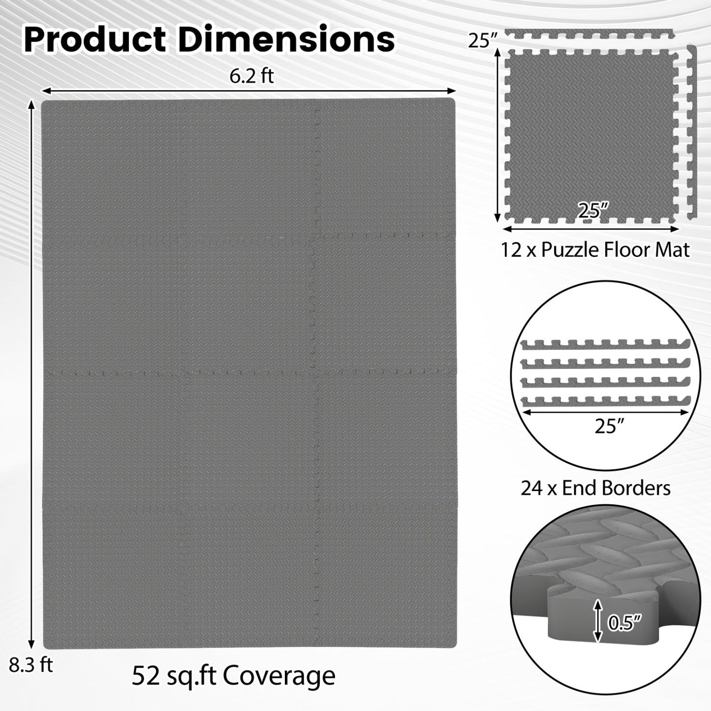 12Tiles 1/2" Puzzle Exercise Floor Mats