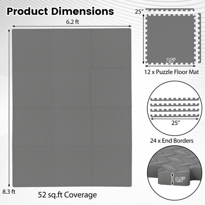 12Tiles 1/2" Puzzle Exercise Floor Mats