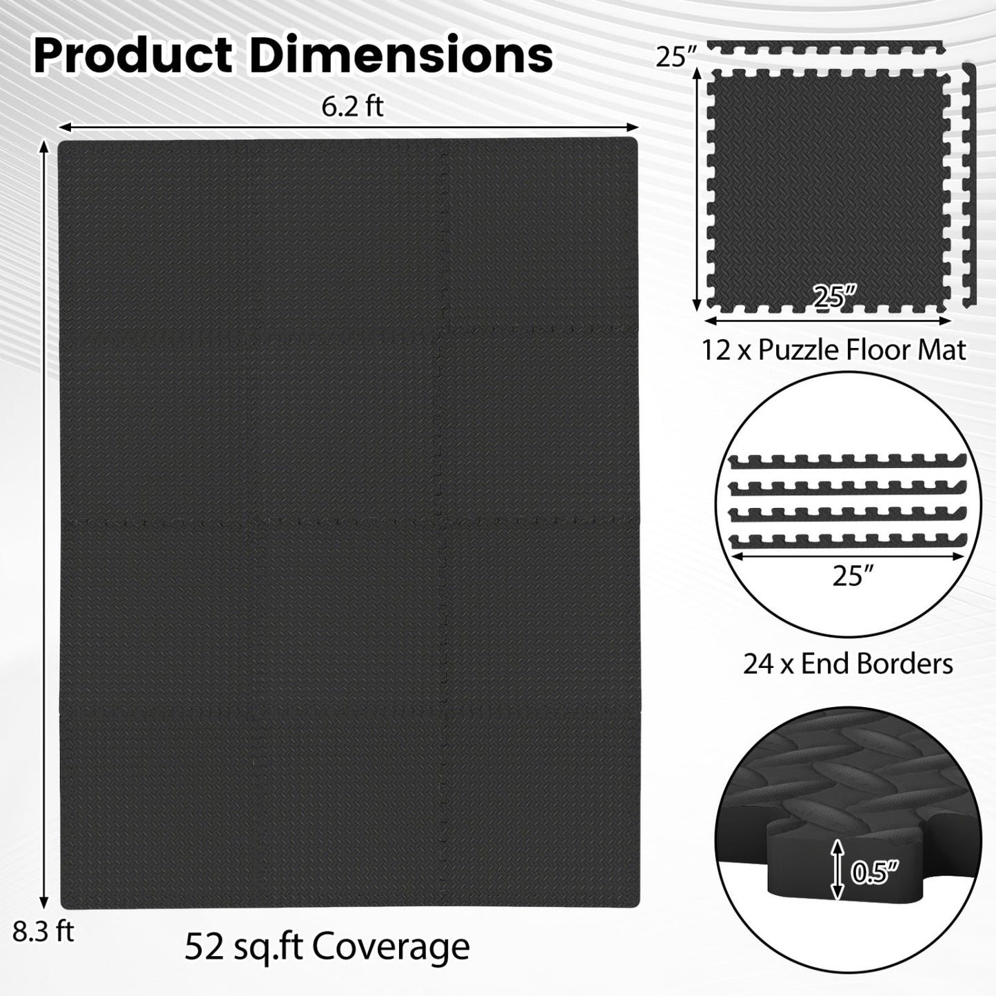 12Tiles 1/2" Puzzle Exercise Floor Mats