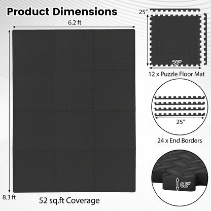 12Tiles 1/2" Puzzle Exercise Floor Mats