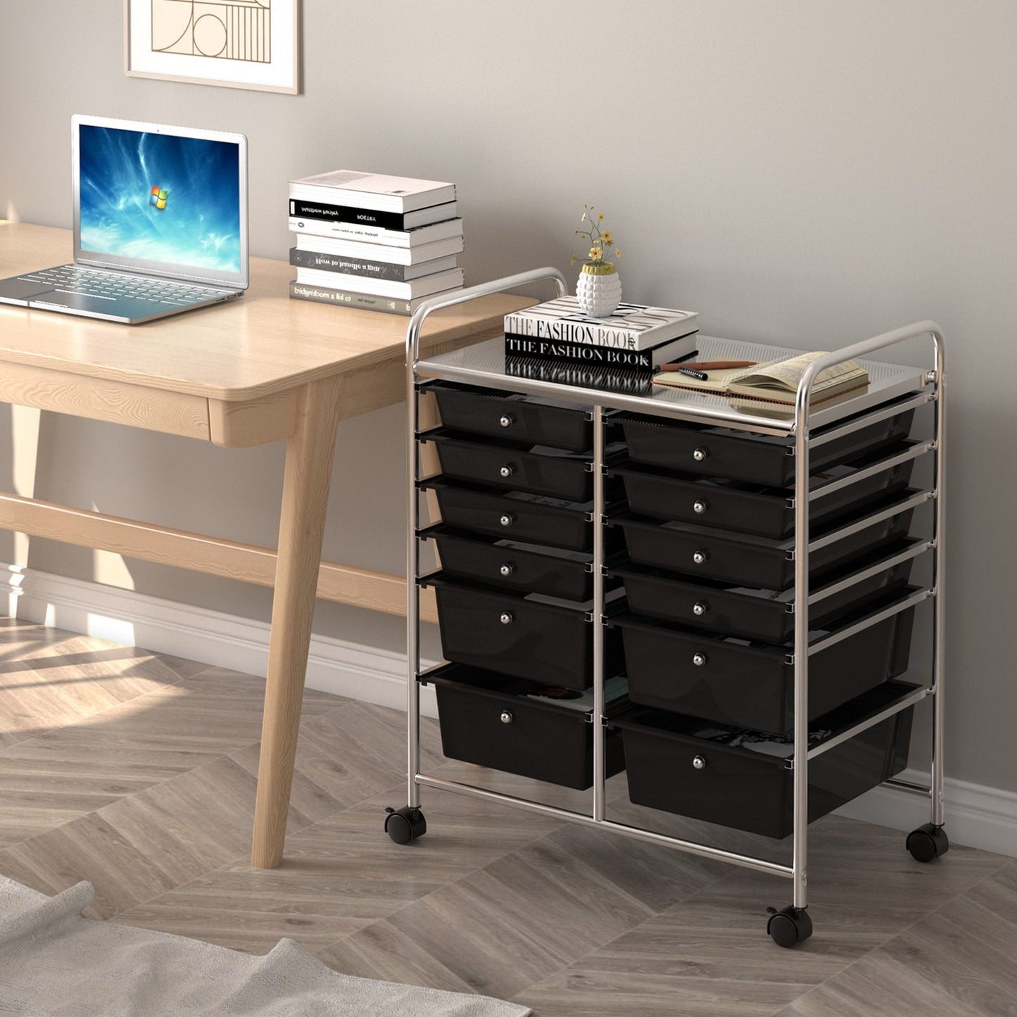 12 Storage Drawer Organizer Bins Rolling Cart