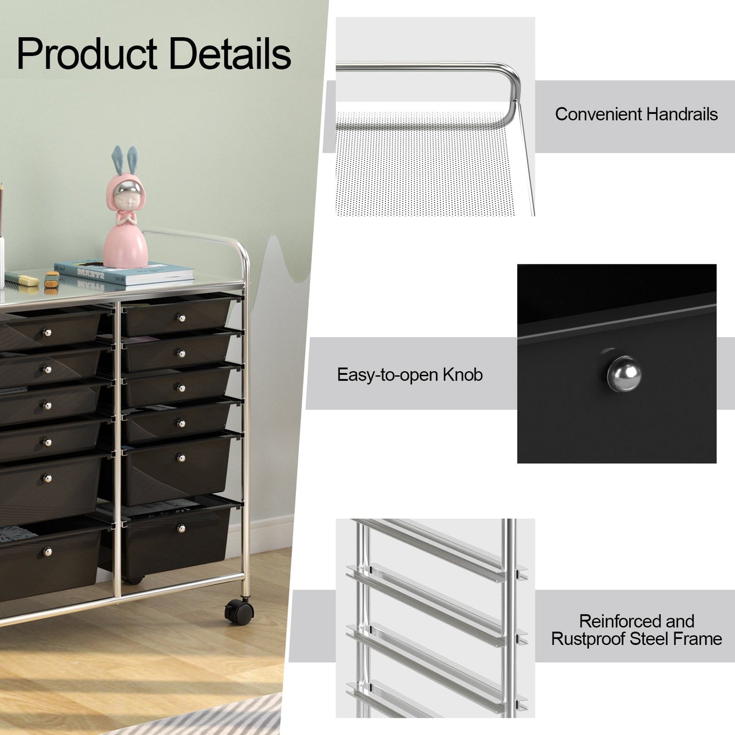 12 Storage Drawer Organizer Bins Rolling Cart