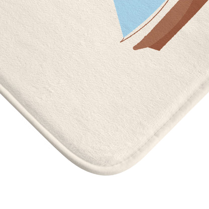 Nautical Vintage Sailboat Bath Mat, CREAM — Soft Coastal Bathroom Rug