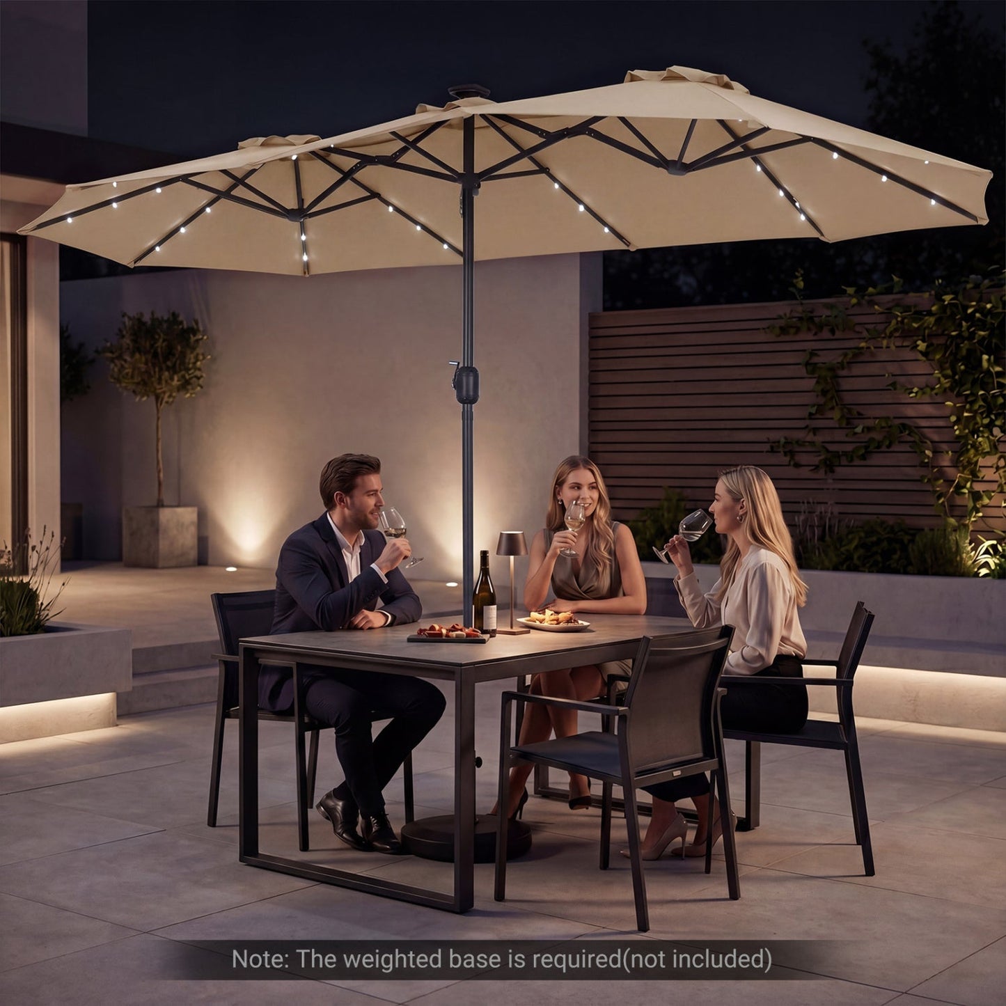 13 FT Double-Sided Patio Umbrella with 36 LED Lights