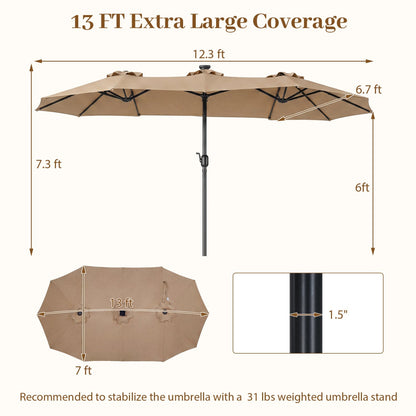 13 FT Double-Sided Patio Umbrella with 36 LED Lights