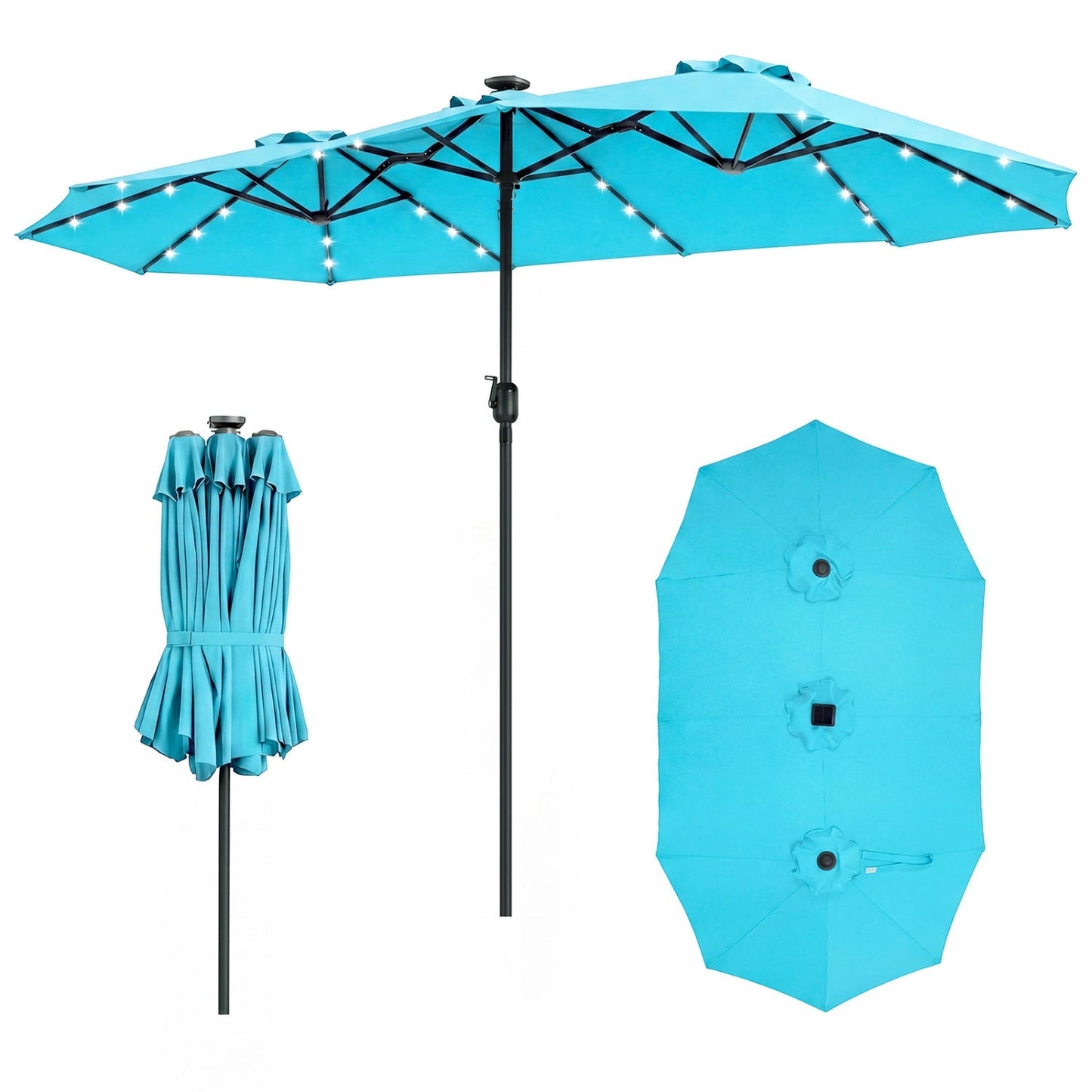 13 FT Double-Sided Patio Umbrella with 36 LED Lights