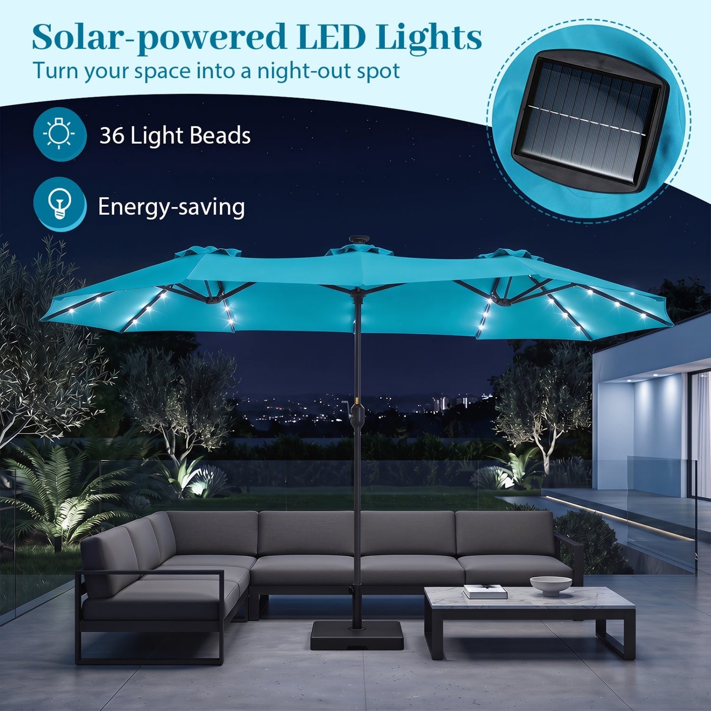 13 FT Double-Sided Patio Umbrella with 36 LED Lights