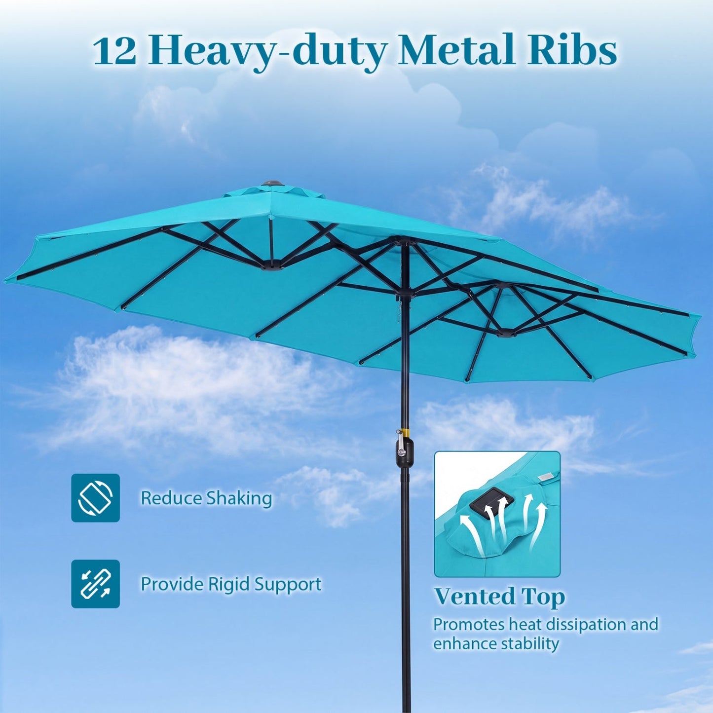 13 FT Double-Sided Patio Umbrella with 36 LED Lights