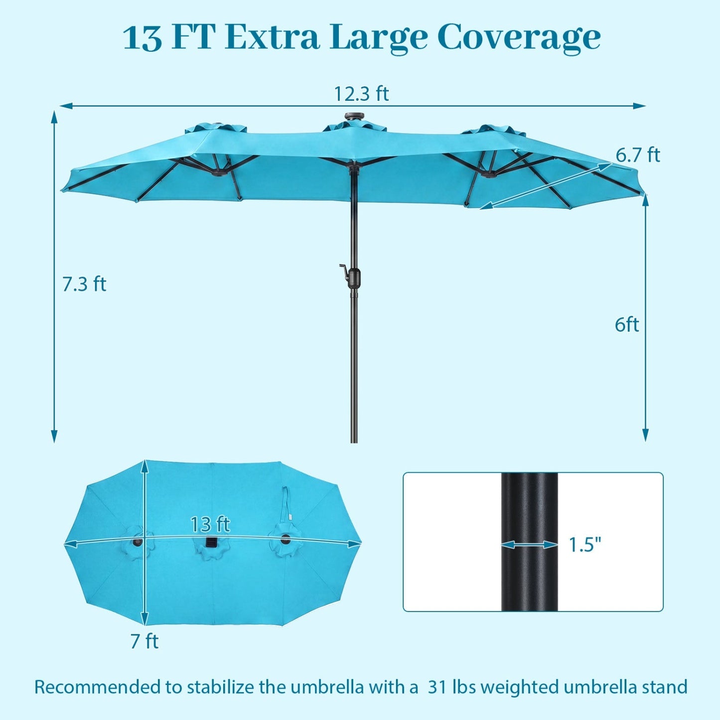 13 FT Double-Sided Patio Umbrella with 36 LED Lights