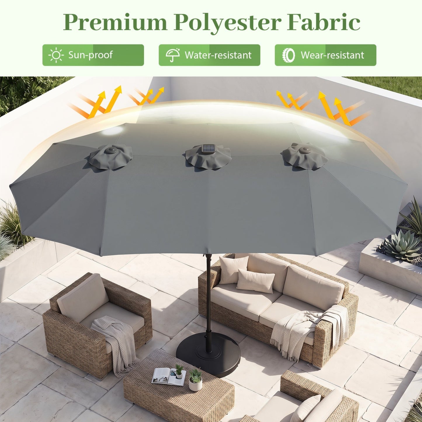 13 FT Double-Sided Patio Umbrella with 36 LED Lights