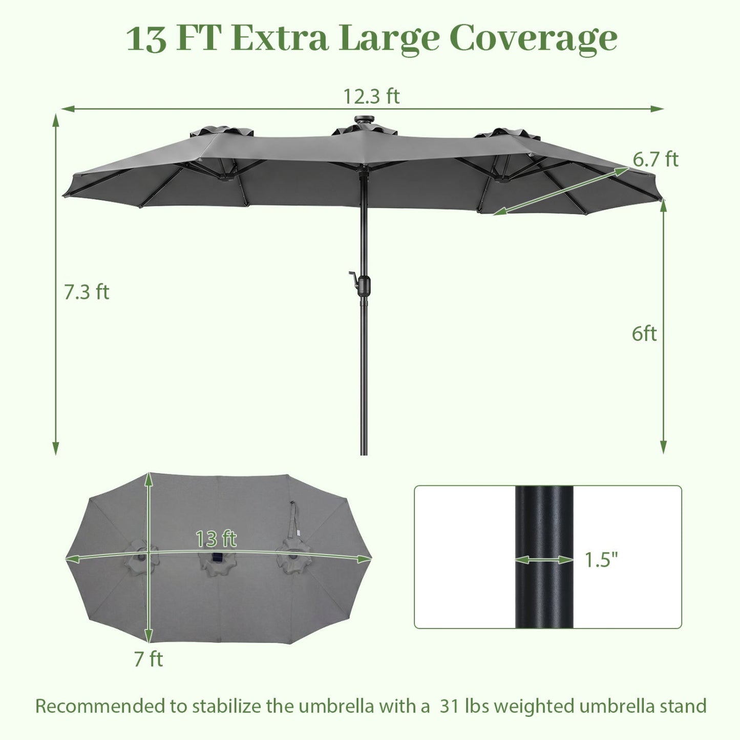 13 FT Double-Sided Patio Umbrella with 36 LED Lights