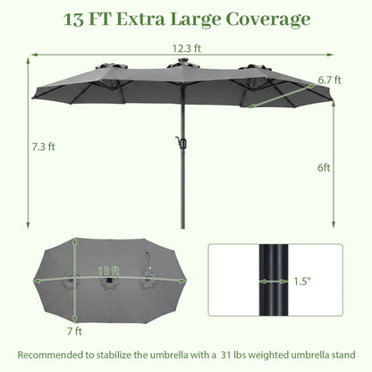 13 FT Double-Sided Patio Umbrella with 36 LED Lights