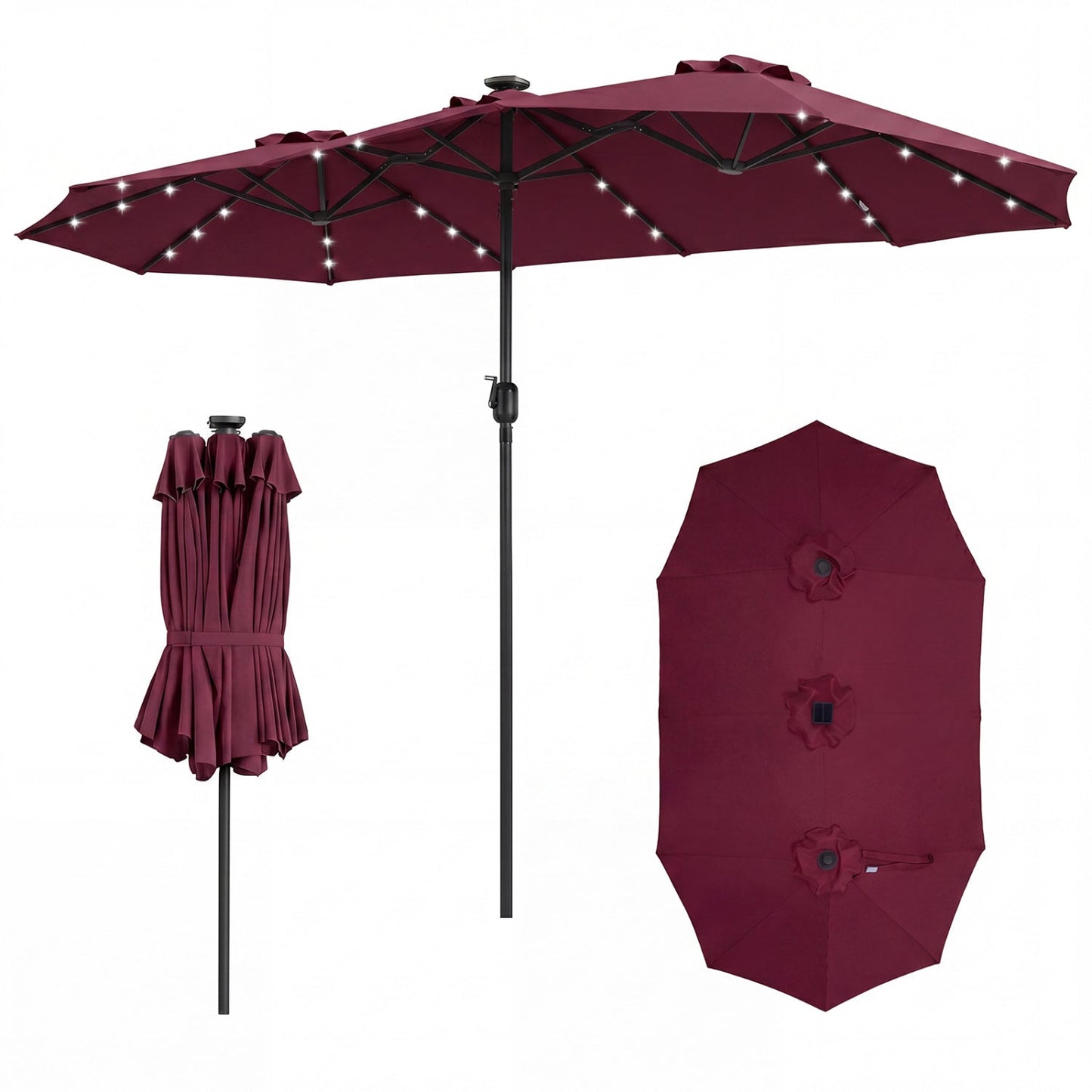 13 FT Double-Sided Patio Umbrella with 36 LED Lights