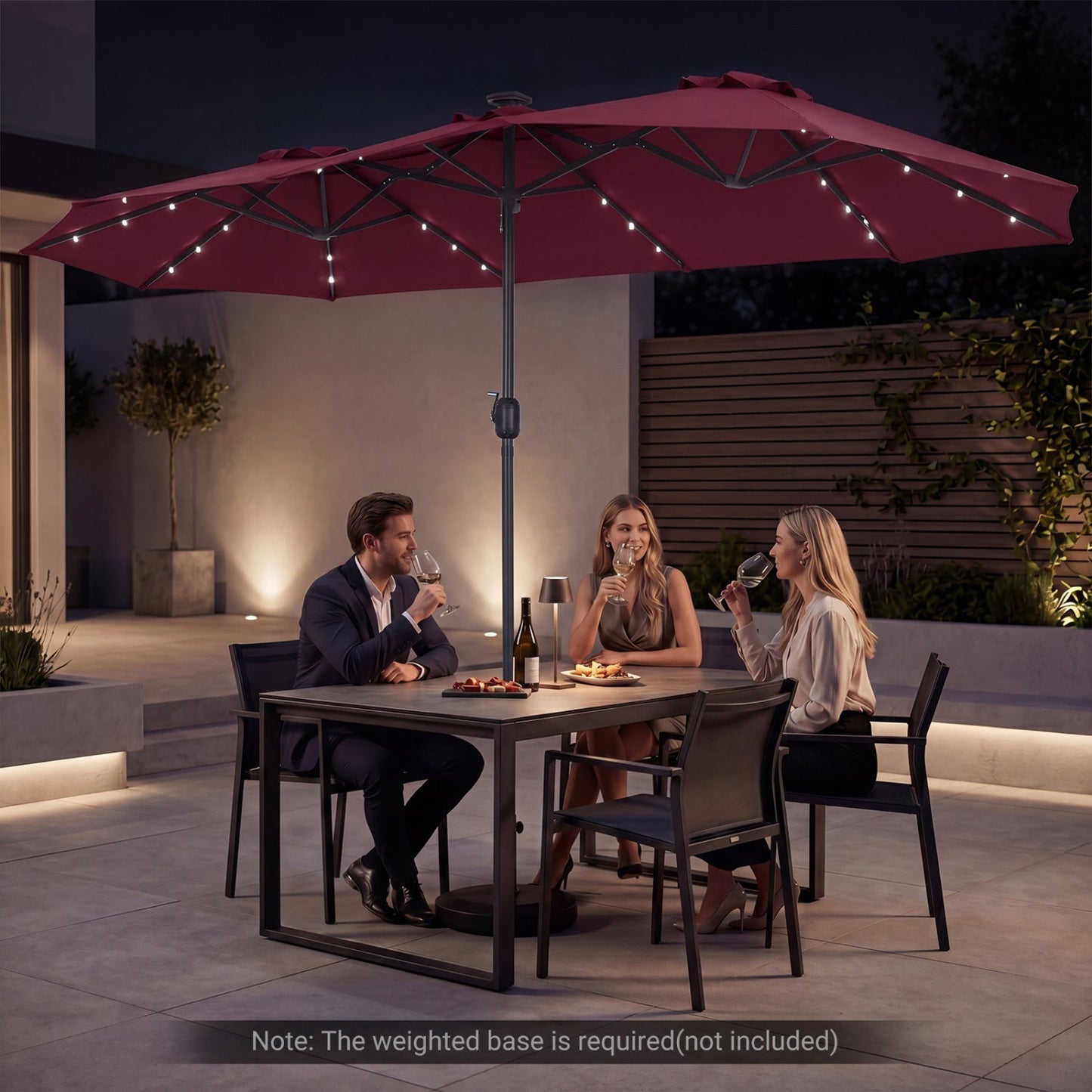 13 FT Double-Sided Patio Umbrella with 36 LED Lights