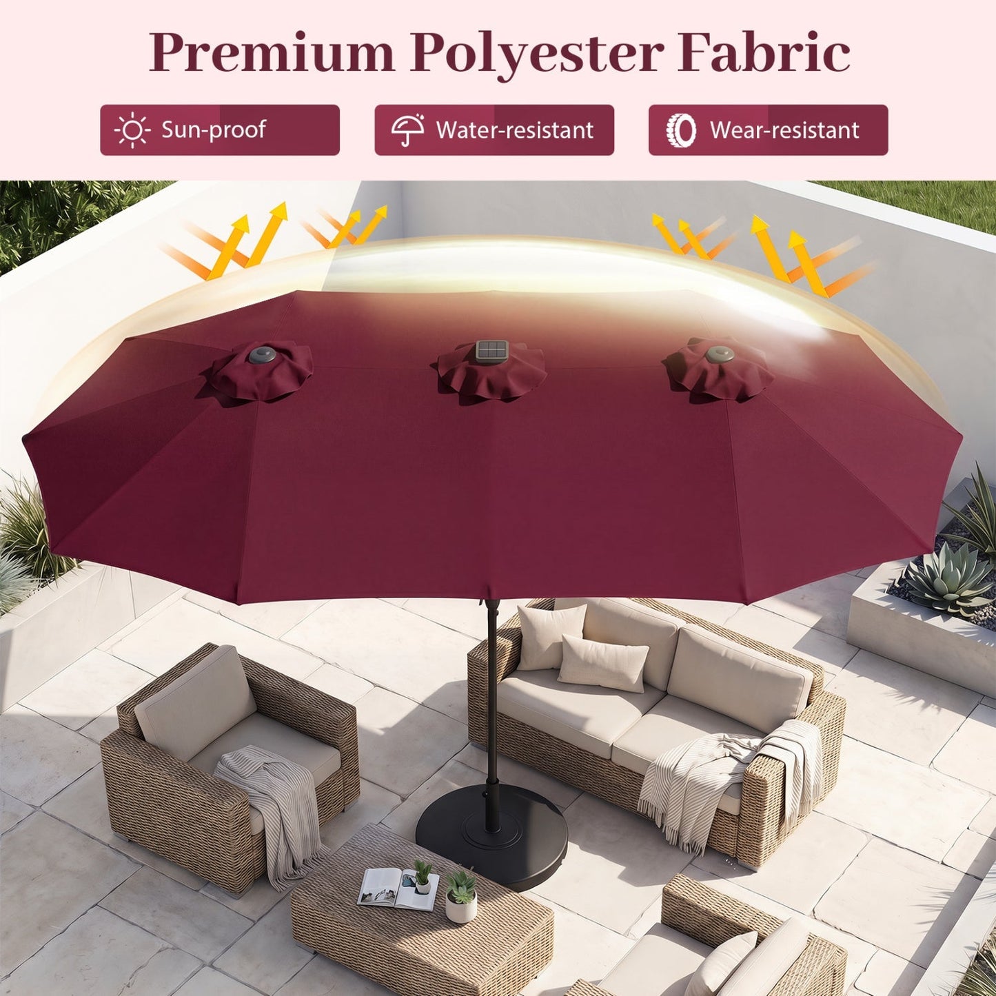 13 FT Double-Sided Patio Umbrella with 36 LED Lights