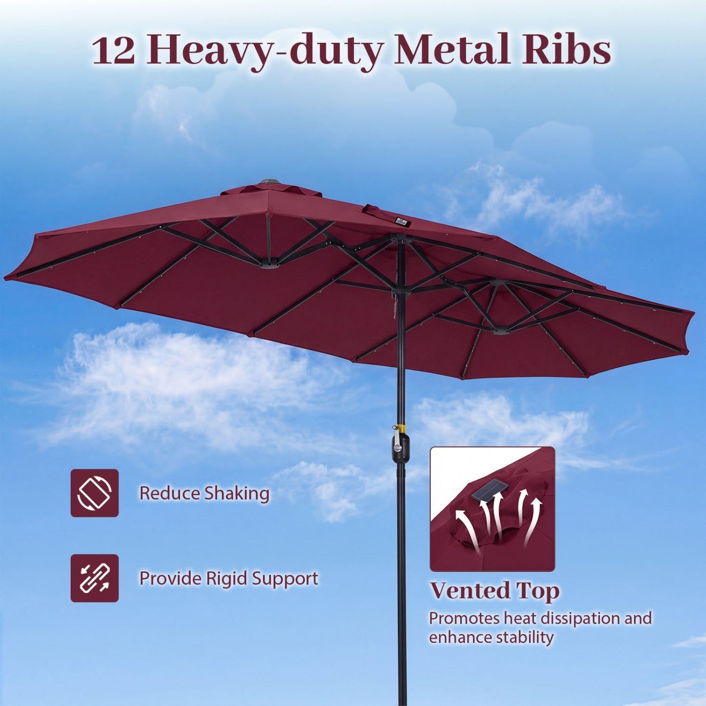13 FT Double-Sided Patio Umbrella with 36 LED Lights