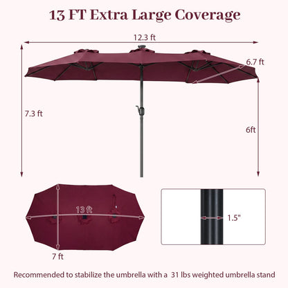 13 FT Double-Sided Patio Umbrella with 36 LED Lights