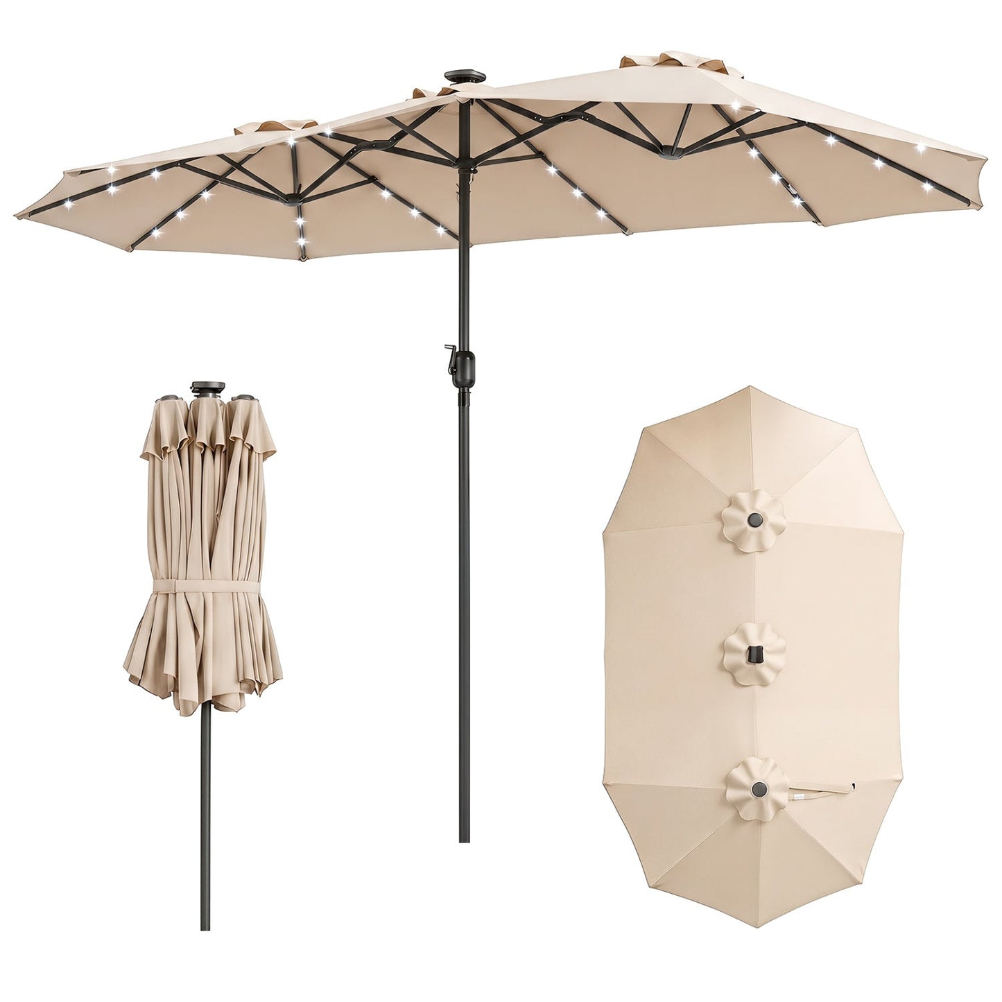 13 FT Double-Sided Patio Umbrella with 36 LED Lights