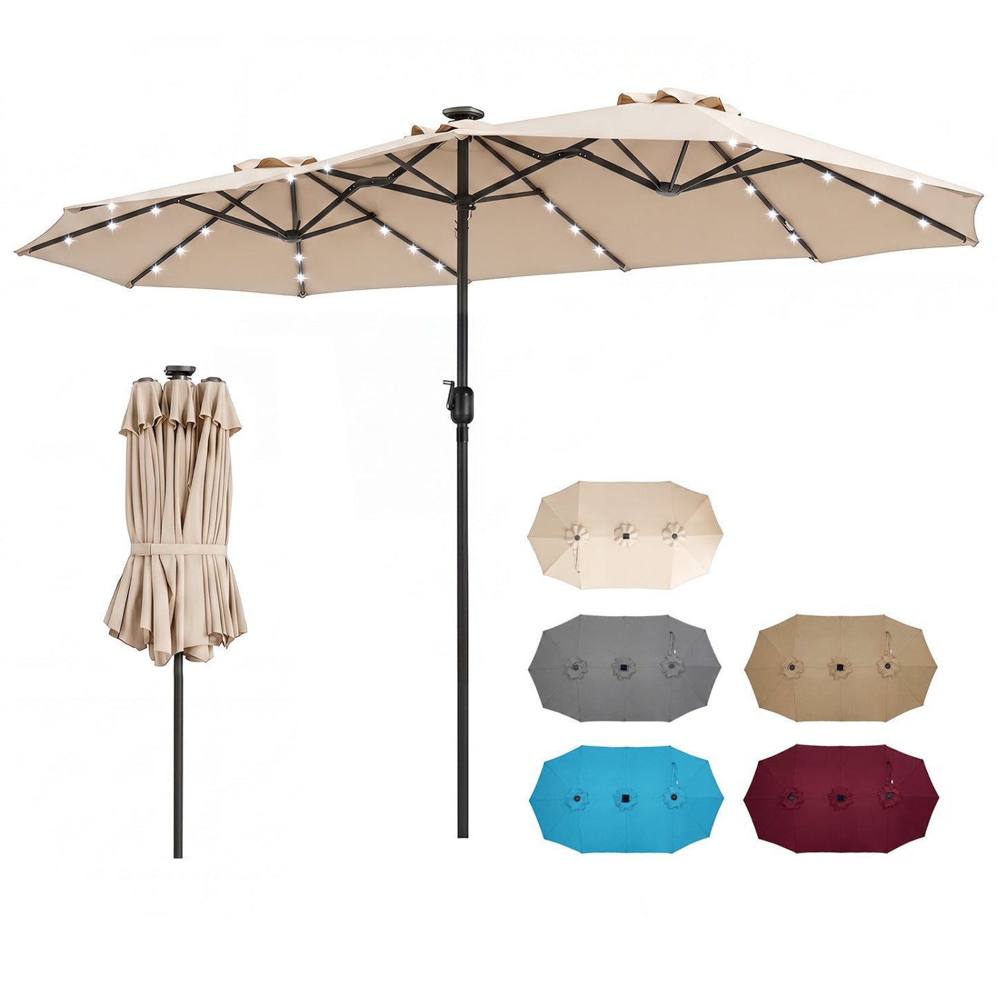 13 FT Double-Sided Patio Umbrella with 36 LED Lights