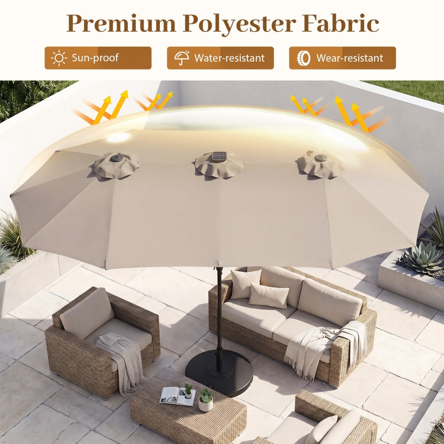 13 FT Double-Sided Patio Umbrella with 36 LED Lights