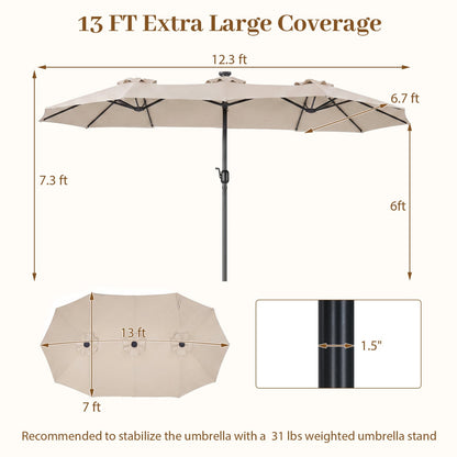 13 FT Double-Sided Patio Umbrella with 36 LED Lights