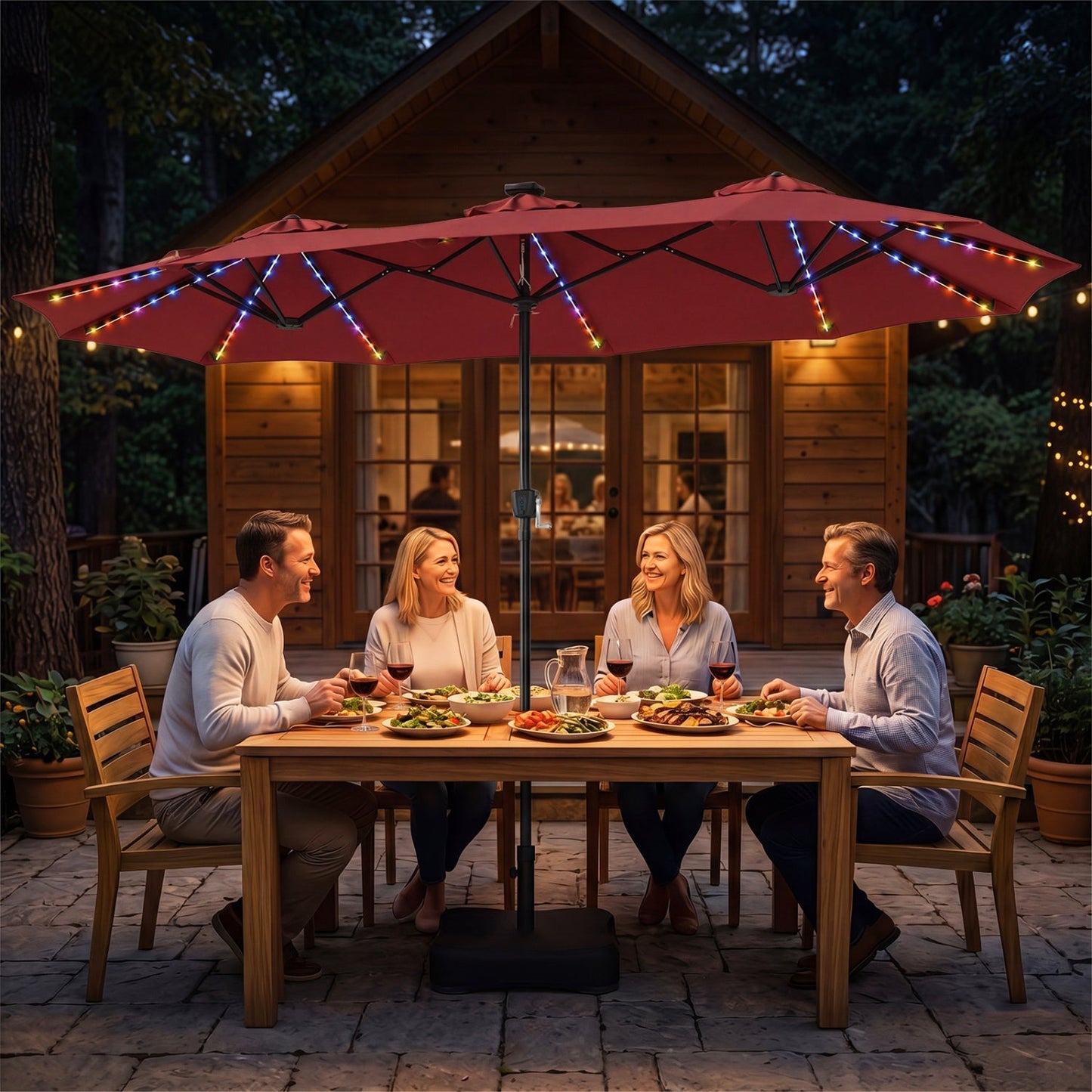13 FT Double-Sided Patio Umbrella with 108 LED Lights & Base