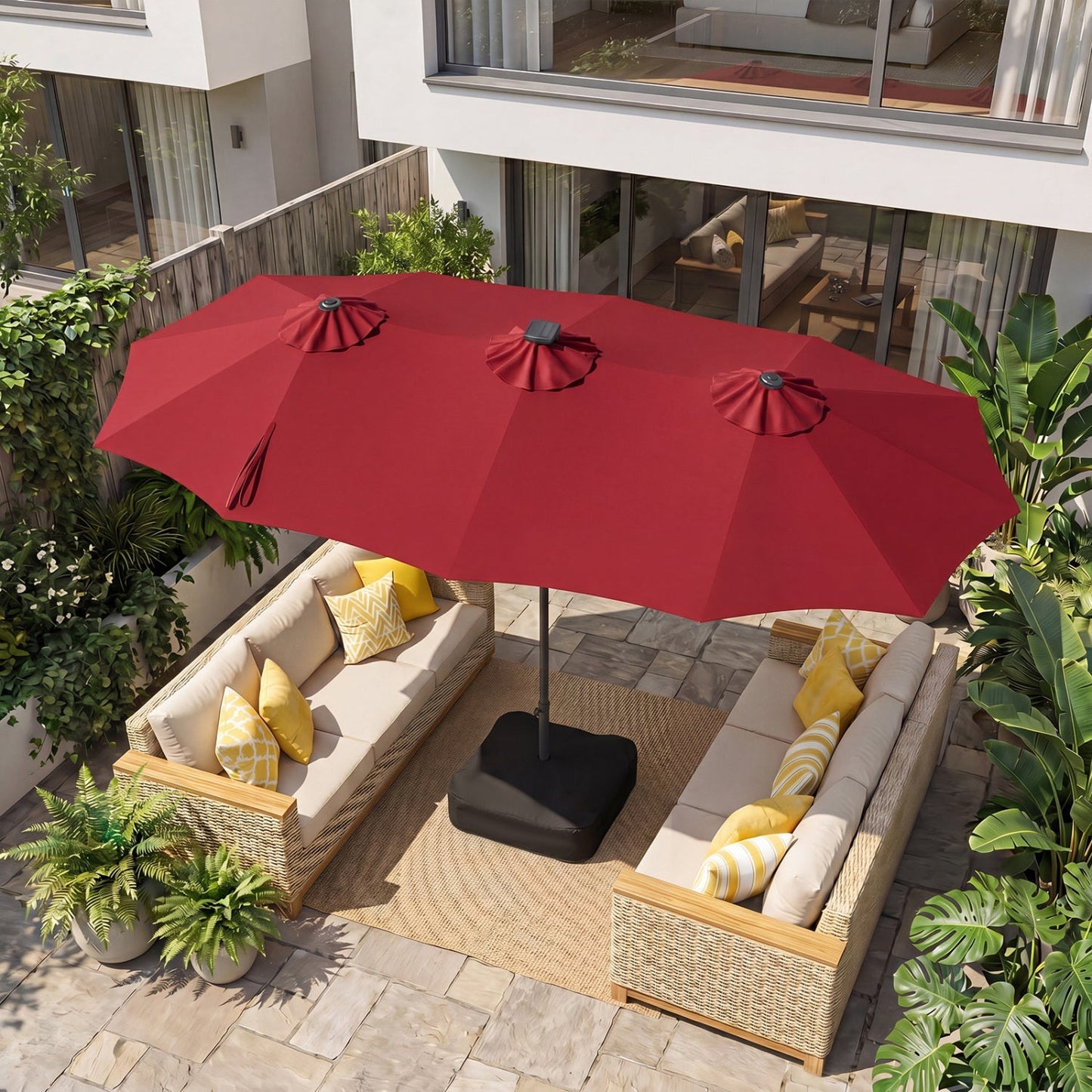 13 FT Double-Sided Patio Umbrella with 108 LED Lights & Base