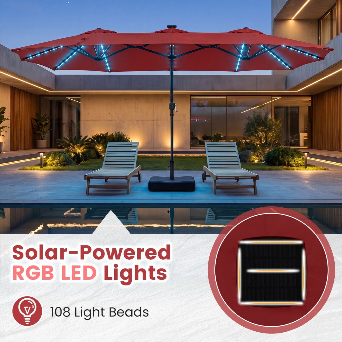 13 FT Double-Sided Patio Umbrella with 108 LED Lights & Base