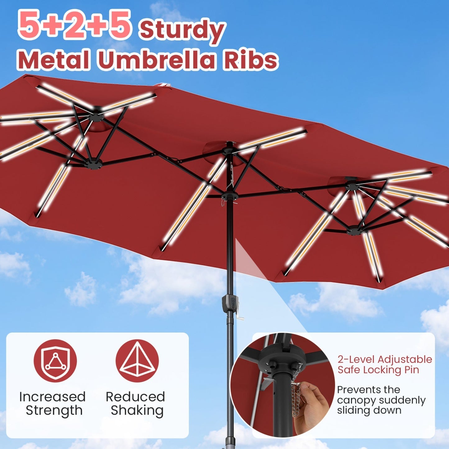 13 FT Double-Sided Patio Umbrella with 108 LED Lights & Base