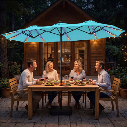 13 FT Double-Sided Patio Umbrella with 108 LED Lights & Base
