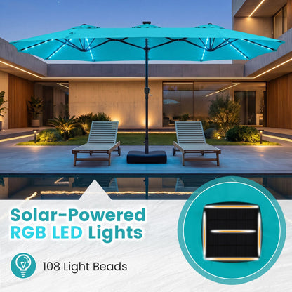 13 FT Double-Sided Patio Umbrella with 108 LED Lights & Base