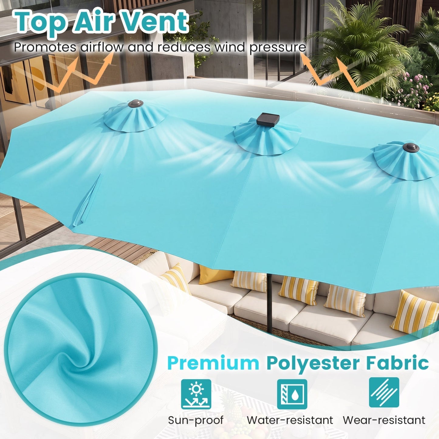 13 FT Double-Sided Patio Umbrella with 108 LED Lights & Base