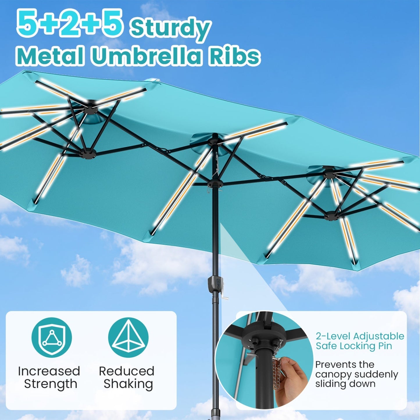 13 FT Double-Sided Patio Umbrella with 108 LED Lights & Base