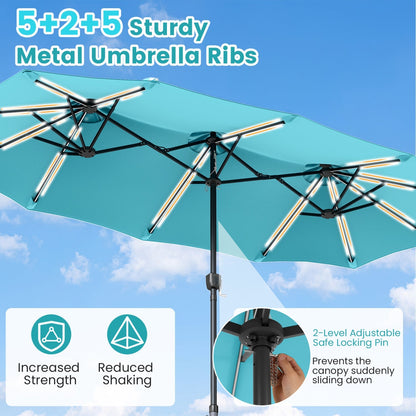 13 FT Double-Sided Patio Umbrella with 108 LED Lights & Base