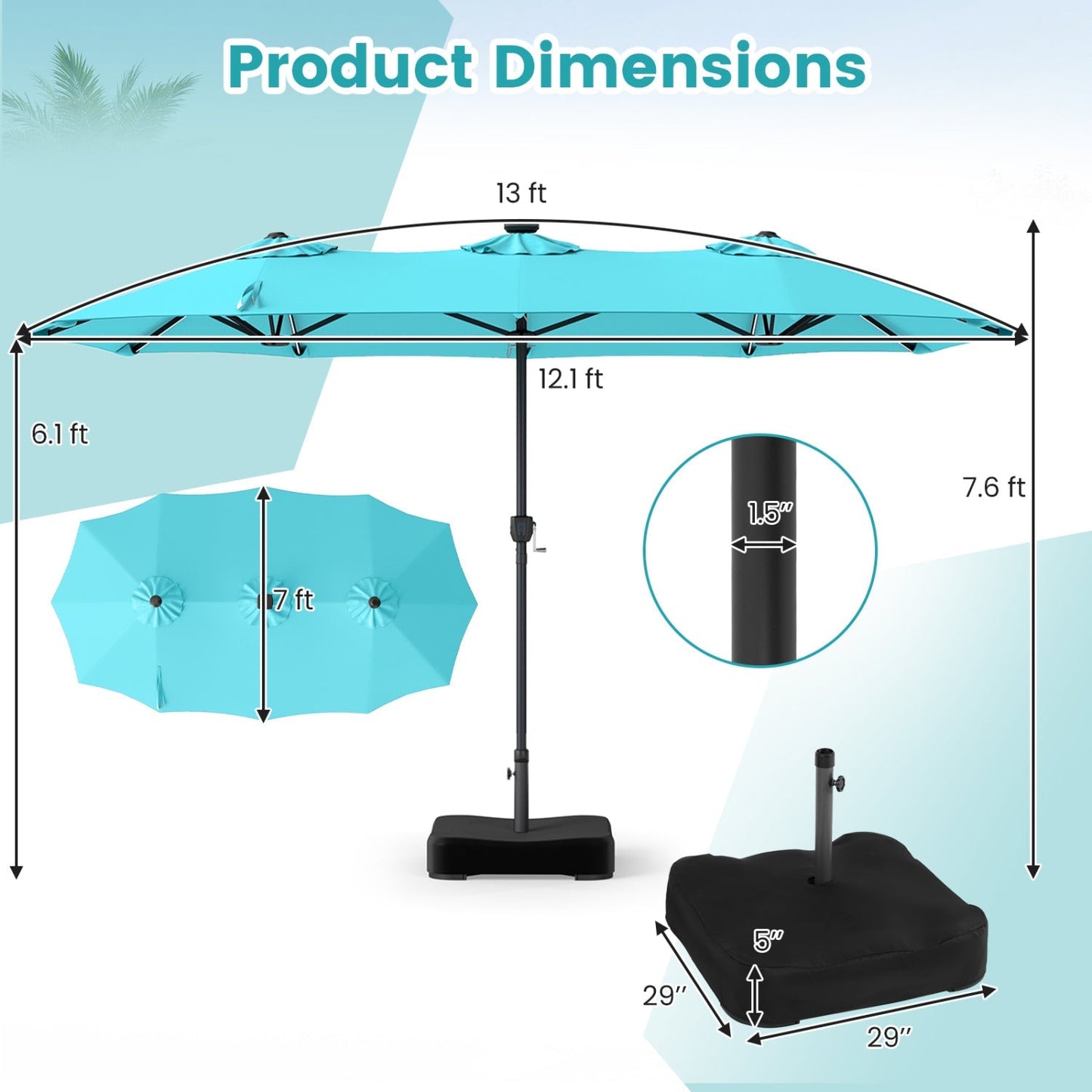 13 FT Double-Sided Patio Umbrella with 108 LED Lights & Base