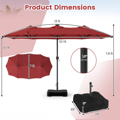 13 FT Double-Sided Patio Umbrella with 108 LED Lights & Base