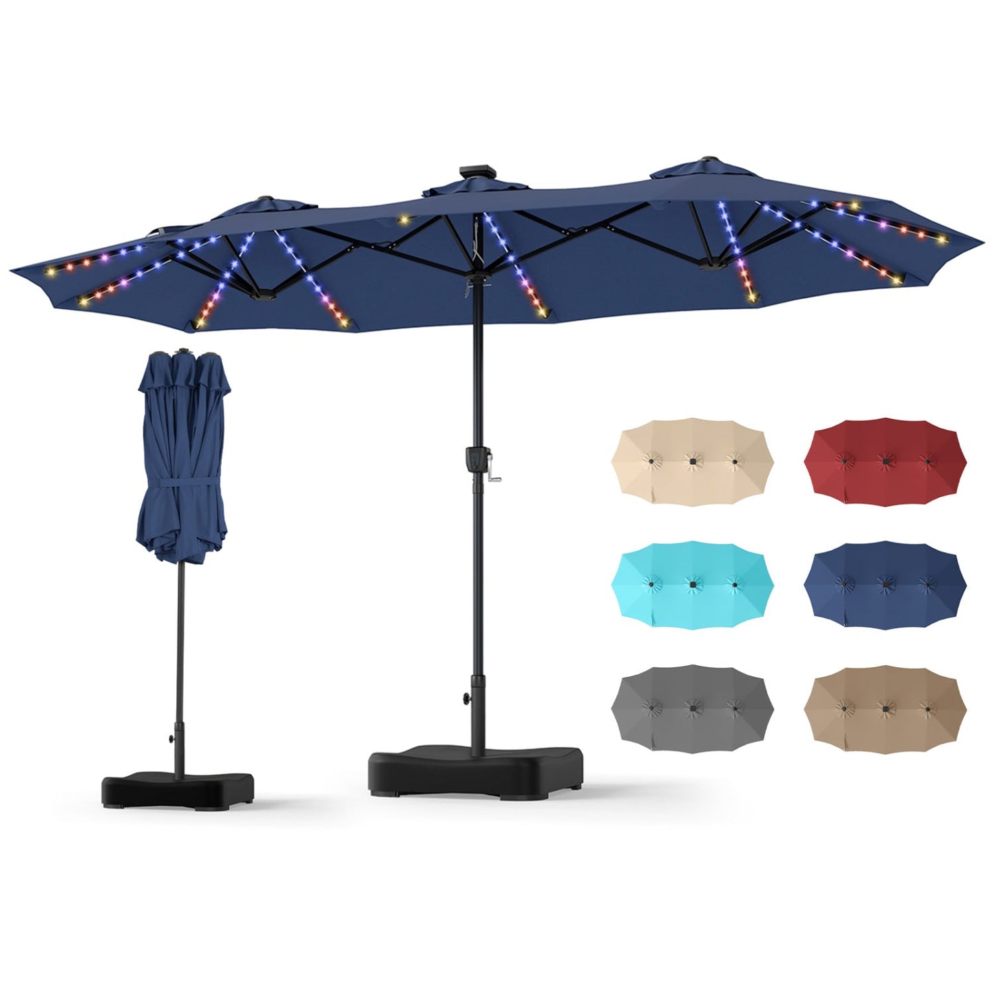 13 FT Double-Sided Patio Umbrella with 108 LED Lights & Base