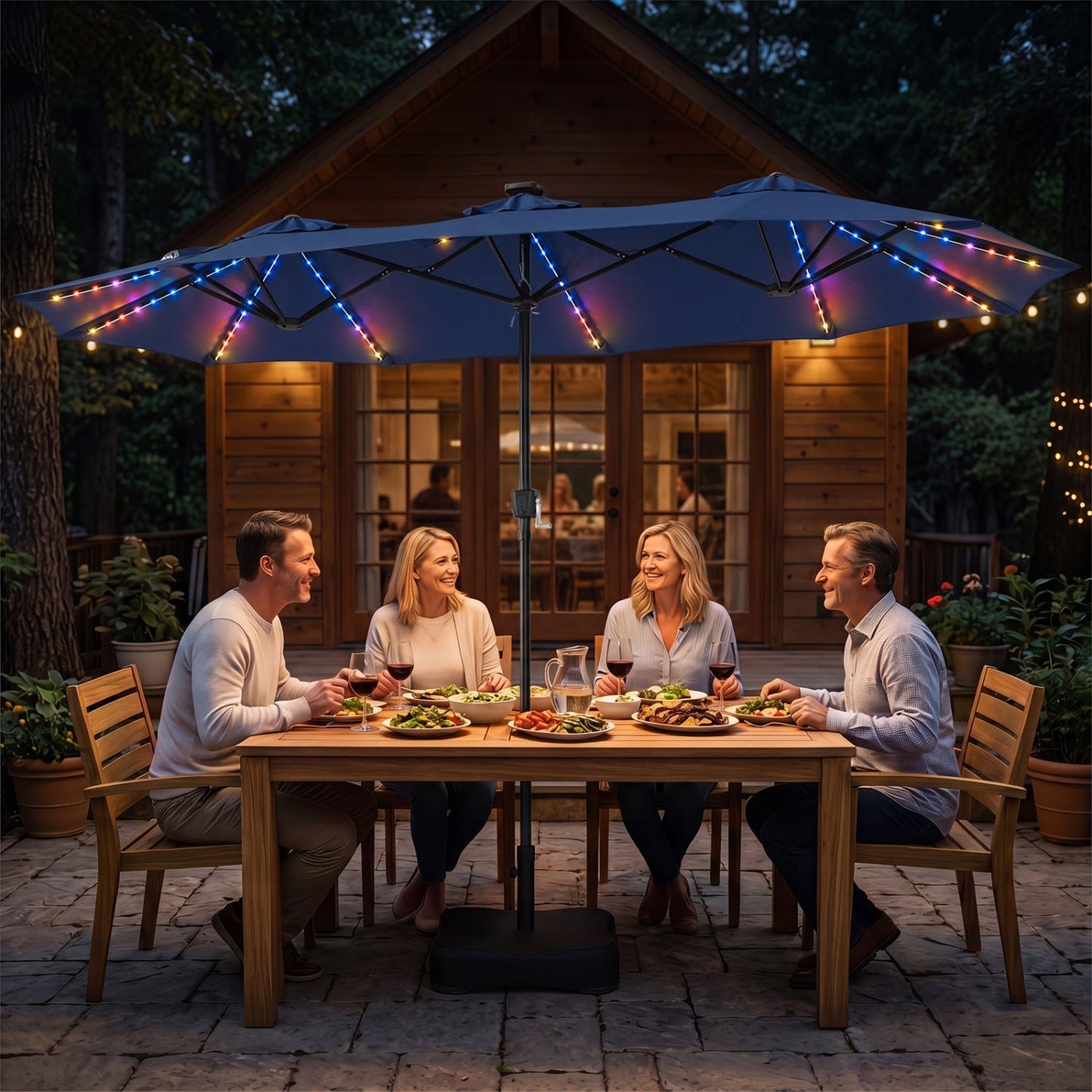 13 FT Double-Sided Patio Umbrella with 108 LED Lights & Base
