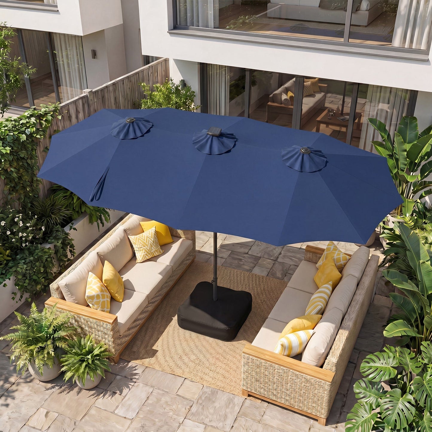 13 FT Double-Sided Patio Umbrella with 108 LED Lights & Base