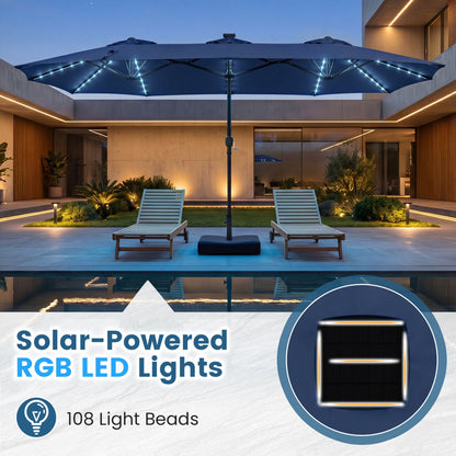 13 FT Double-Sided Patio Umbrella with 108 LED Lights & Base