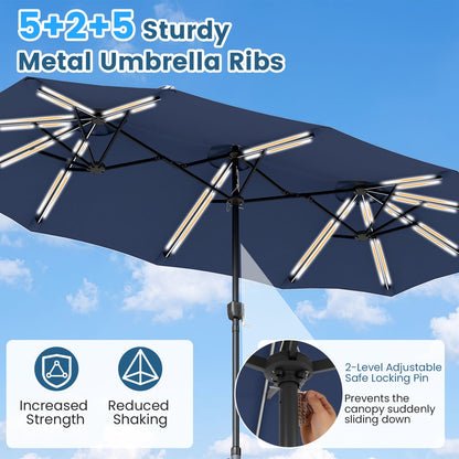 13 FT Double-Sided Patio Umbrella with 108 LED Lights & Base
