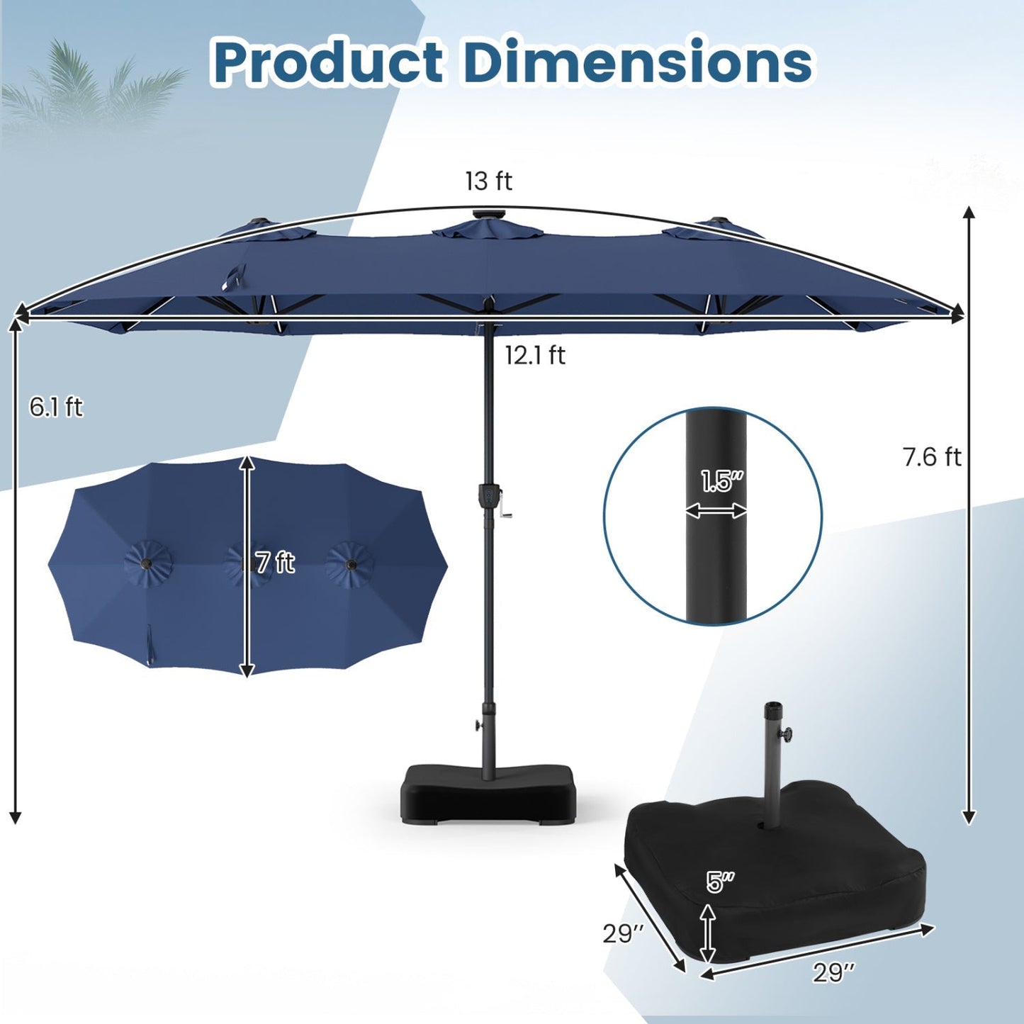 13 FT Double-Sided Patio Umbrella with 108 LED Lights & Base