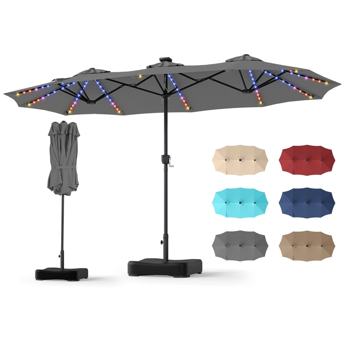13 FT Double-Sided Patio Umbrella with 108 LED Lights & Base