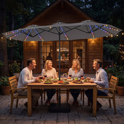 13 FT Double-Sided Patio Umbrella with 108 LED Lights & Base