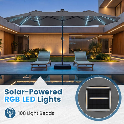 13 FT Double-Sided Patio Umbrella with 108 LED Lights & Base