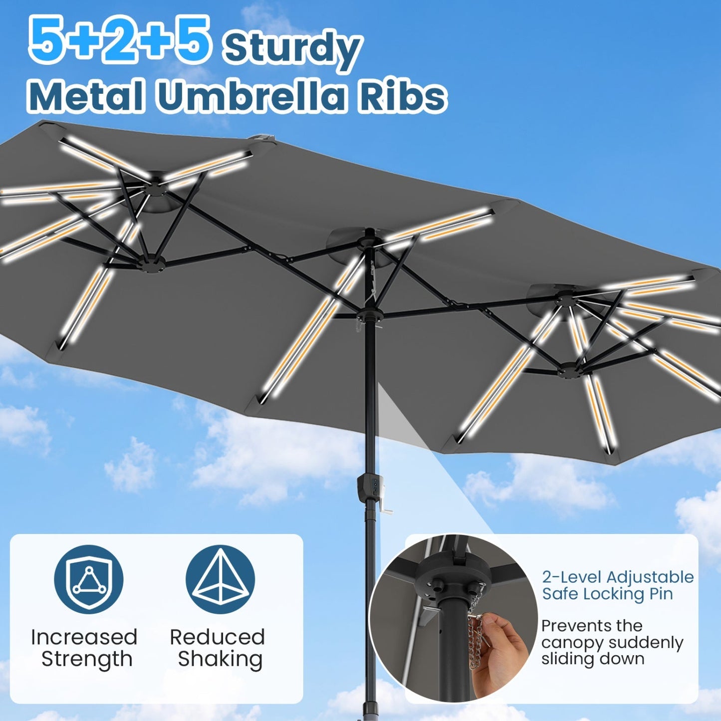 13 FT Double-Sided Patio Umbrella with 108 LED Lights & Base