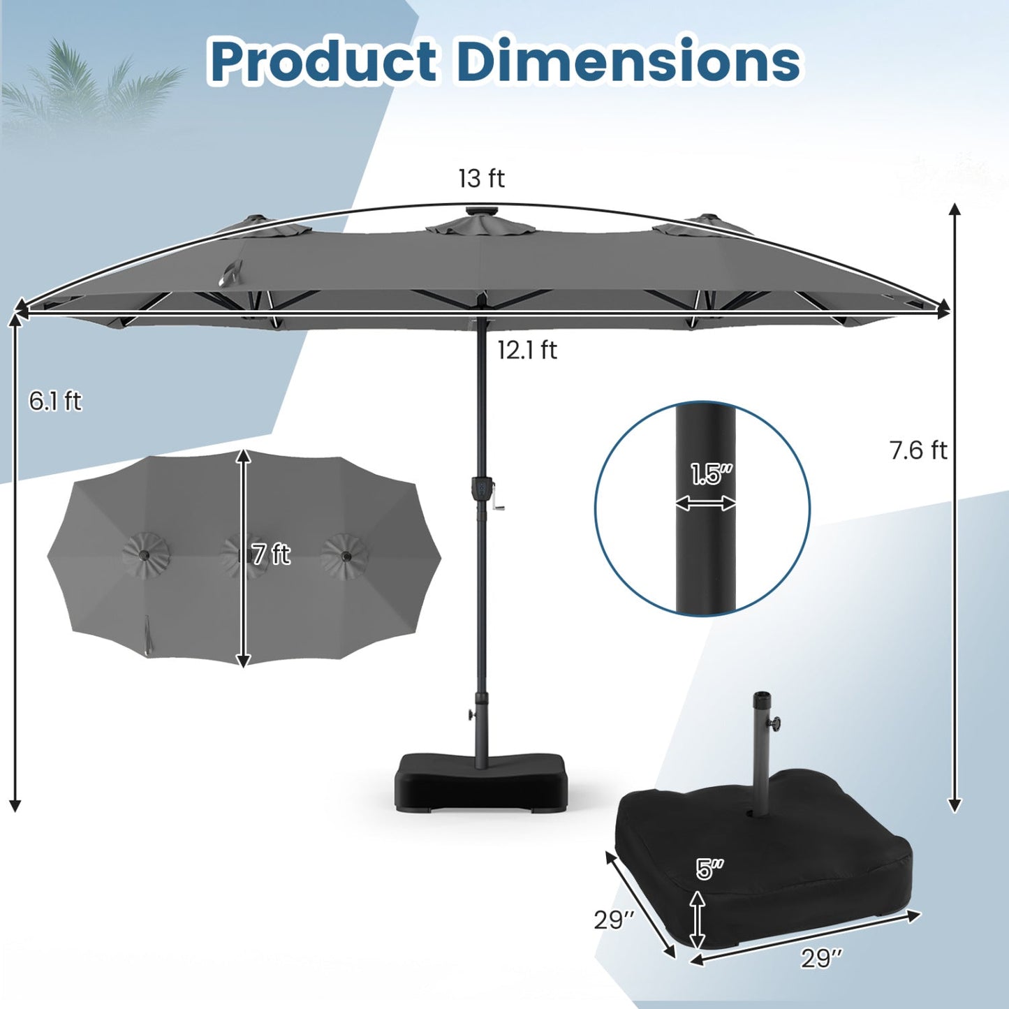 13 FT Double-Sided Patio Umbrella with 108 LED Lights & Base
