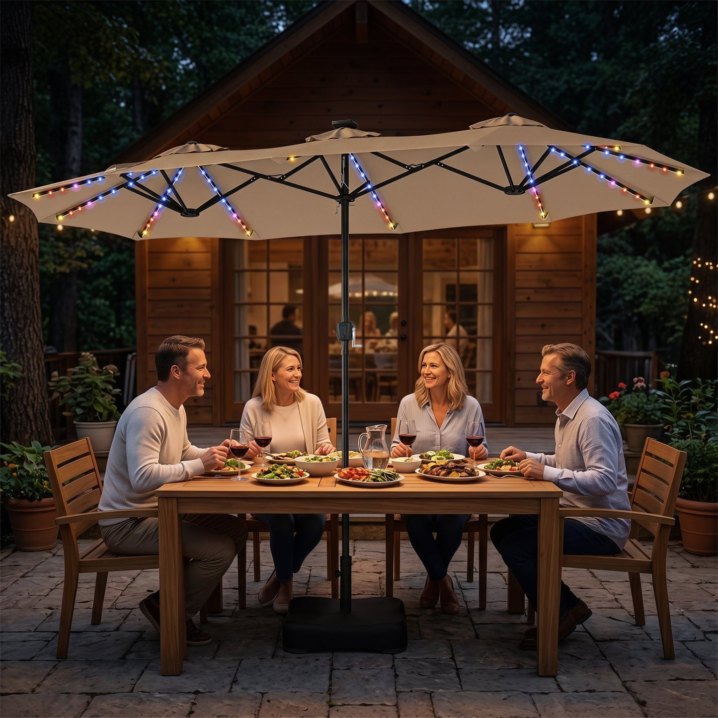 13 FT Double-Sided Patio Umbrella with 108 LED Lights & Base